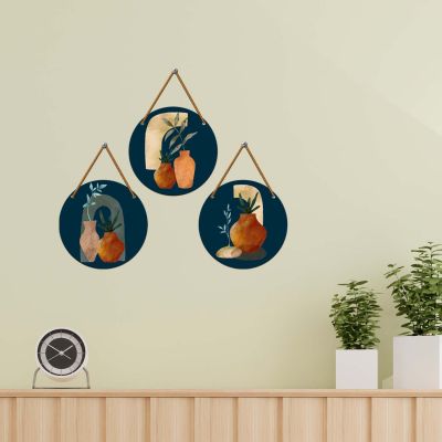 3-Piece Boho Round Wall Hanging Art Set Modern Abstract Circle Wooden